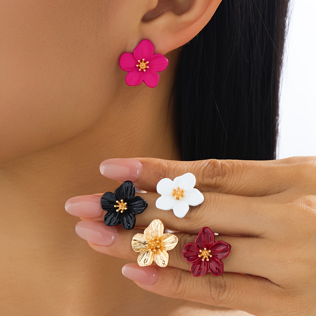 5 Pairs Holiday Flower Shaped Earrings Set